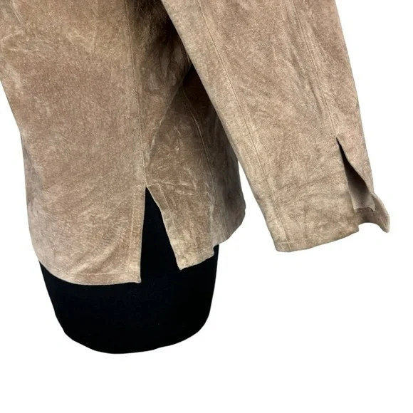 SUTTON STUDIO SUEDE LEATHER RUCHED COLLARED WESTERN SHIRT JACKET SHACKET - Picture 12 of 15